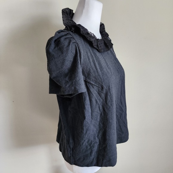 Peter Som Wool Ruffle Neck Blouse Womens 10 Puff Sleeve Textured Designer Top - Picture 3 of 15